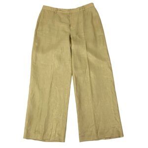 Lauren Ralph Lauren 100% Linen Pants Womens Sz 12 Metallic Gold Wide Leg Dressy